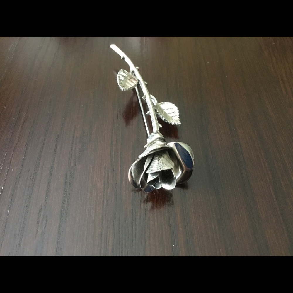 Vintage Long Stem Rose Flower Brooch